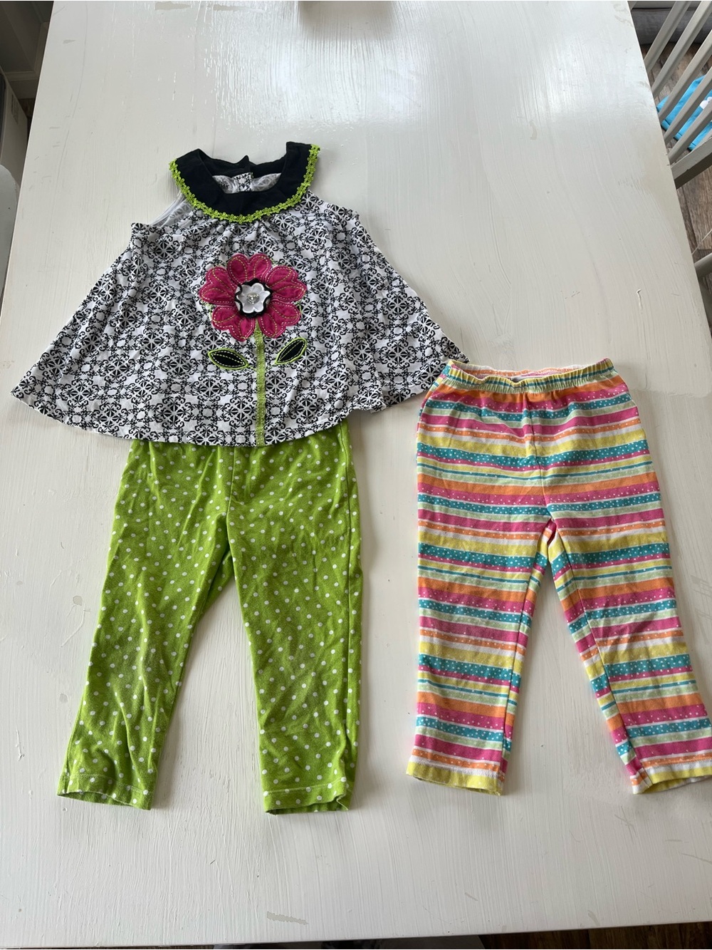 Kids Headquarters Black & White Floral Print Tunic Set